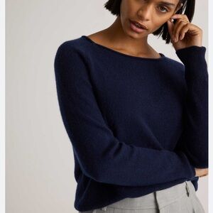 Quince Navy Blue Mongolian Boatneck Raglan Sleeve Cashmere Sweater Large